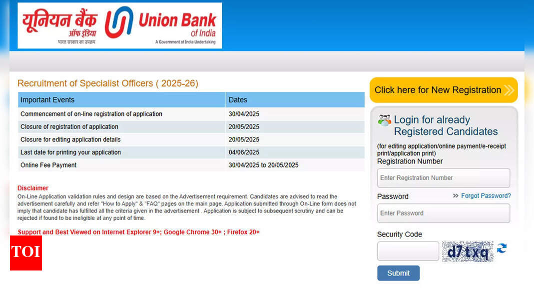 Union Bank of India announces 500 SO vacancies; apply online by May 20, check the direct link here