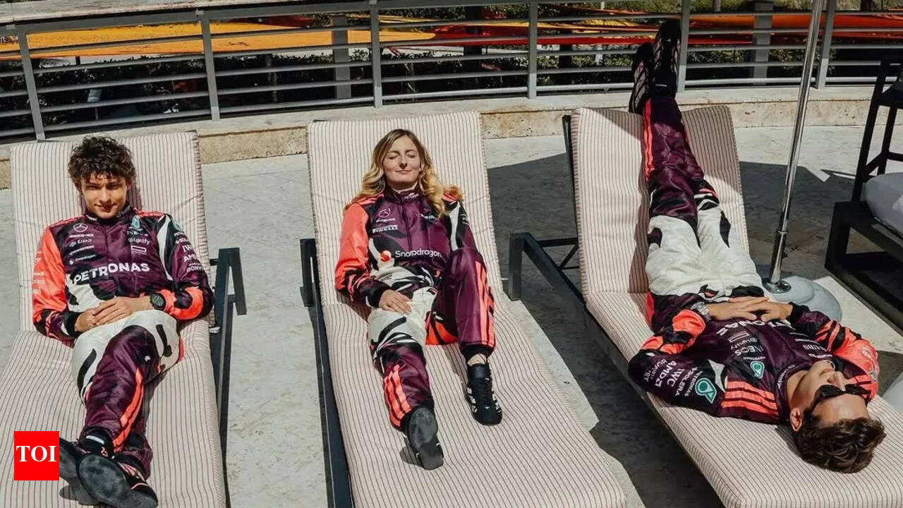 George Russell, Kimi Antonelli chill poolside in Mercedes' Miami-special  suits; fans love the pink look | Formula One News - The Times of India