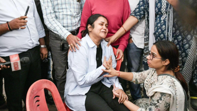 Ashanya Dwivedi, wife of Shubham Dwivedi, who was shot dead in the Pahalgam terror attack, mourns his death, at Hathipur in Kanpur. (ANI) 'Don't want job or money': Pahalgam attack victim Shubham Dwivedi’s wife demands martyr status for him