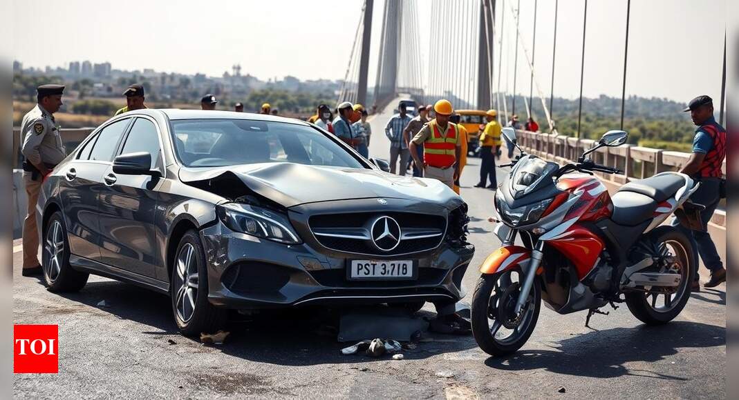 1 dead, 3 injured as speeding Mercedes hits bike, falls off bridge