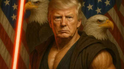 Trump is a red-lightsaber-wielding conqueror of evil in the White House's Star Wars Day post