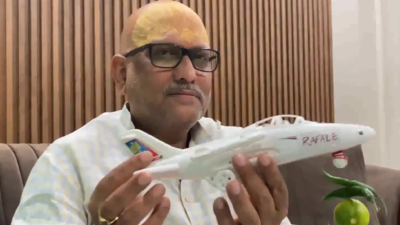 Congress' Ajay Rai with a toy 'Rafale' (Source: X) Congress leader Ajay Rai's 'toy Rafale jet' jibe amplified by Pakistani media, draws BJP's ire