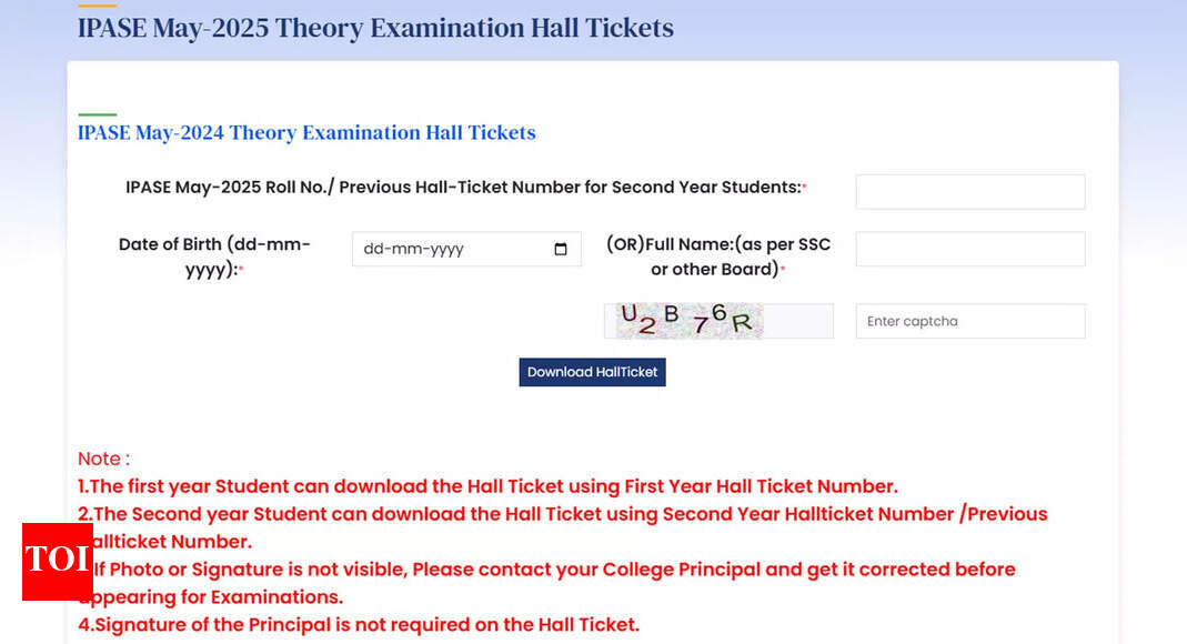 IPASE May 2025: AP Inter supplementary theory exam hall tickets released at bie.ap.gov.in