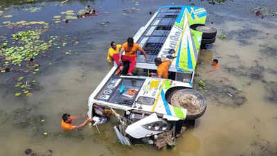 Bus plunges into canal after collision with tractor, 20 injured