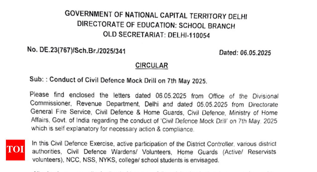 Delhi schools to hold disaster mock drills amid national alert; DoE mandates training, participation in ‘Operation Abhyaas’ - The Times of India