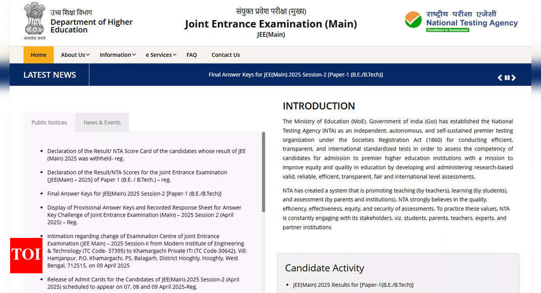 JEE Mains 2025 Paper 2 final answer key shortly on jeemain.nta.nic.in, result to follow