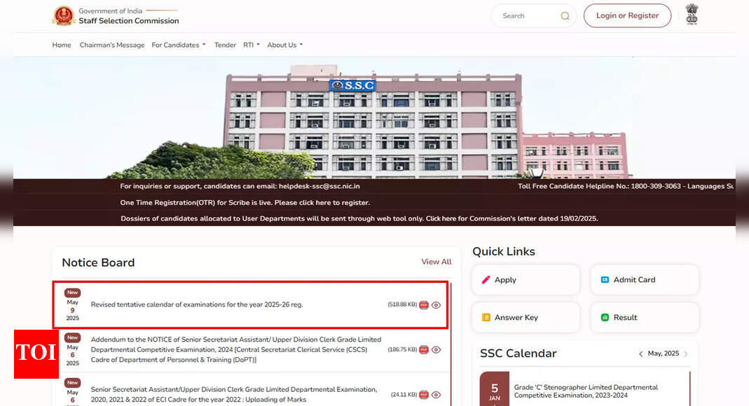 SSC releases 2025–26 exam calendar with CGL, CHSL, and Delhi Police schedules; download complete timetable here