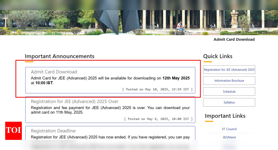 JEE Advanced admit cards to now release on May 12: Check complete details here