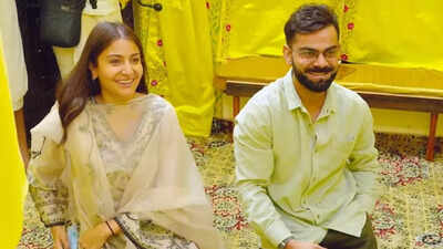 Anushka Sharma (L) and Virat Kohli (R) at Vrindavan. (Image: X) Watch: Day after retirement, Virat Kohli visits Vrindavan alongside Anushka Sharma