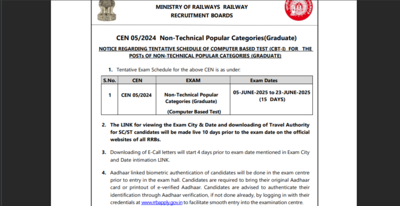 RRB NTPC Exam 2025 dates released: Check official schedule here – Times of India