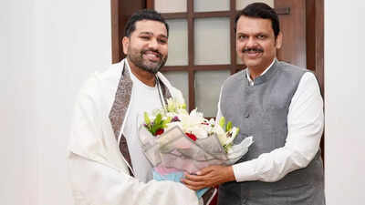 Former India Test skipper Rohit Sharma (L) was honoured by Maharashtra CM Devendra Fadnavis at his residence. (Image via X/@Dev_Fadnavis) Devendra Fadnavis honours Rohit Sharma at residence, extends wishes following Test retirement