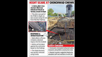 Calls for proper safety measures along Metro sites after pillar frame tilts at Chinchwad Chowk at night