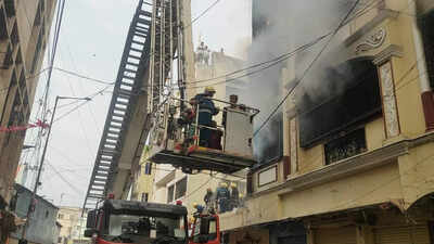 Massive fire breaks out at three-storey building in Hyderabad's Begum bazar