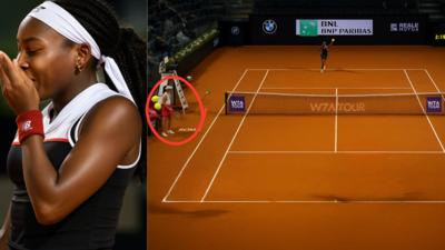US Open champion Coco Gauff serves to an empty court in bizarre Italian Open moment