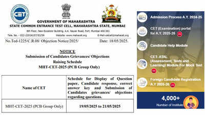 MHT-CET 2025 PCB: Answer key, response sheet to be released on this date; check official notice here – Times of India