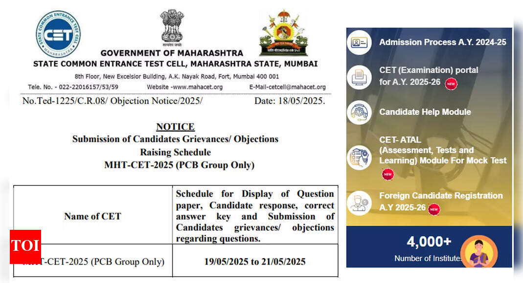 MHT-CET 2025 PCB: Answer key, response sheet to be released on this date; check official notice here