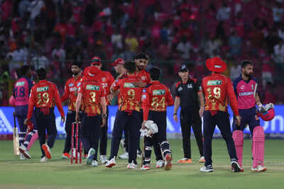 Punjab Kings team members celebrate their team's win over Rajasthan Royals. (Getty Images) 'The ball was just flying everywhere': Punjab Kings survive Rajasthan Royals onslaught to edge closer to IPL 2025 playoffs