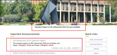 JEE Advanced 2025 question paper 1 and 2 released on official website: Check details here – Times of India