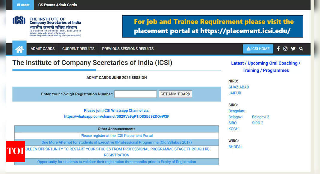 ICSI Releases CS Admit Cards for June 2025 Exams
