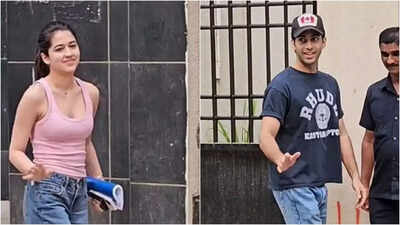 Rajesh Khanna’s granddaughter Naomika Saran and Amitabh Bachchan's grandson Agastya Nanda again spotted at Maddock Films, netizens say, 'Hath me new movie ki script hai'