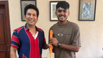 Ayush Mhatre with Sachin Tendulkar. (Pic credit: Mahtre's Instagram post) 'Play your game, be yourself': Ayush Mhatre reveals Sachin Tendulkar's advice during dream meeting