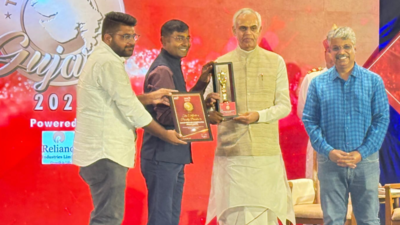 Gujarat governor Acharya Devvrat honours historical buildings' restorer Ram Savani with 'The Pride of Gujarat' award