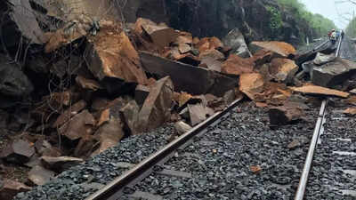 Boulder falls on Konkan Railway track in Maharashtra; site secured after heavy rains