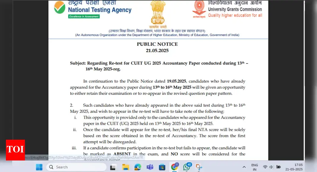 CUET UG 2025: NTA offers retest for Accountancy paper after mid-cycle syllabus revision
