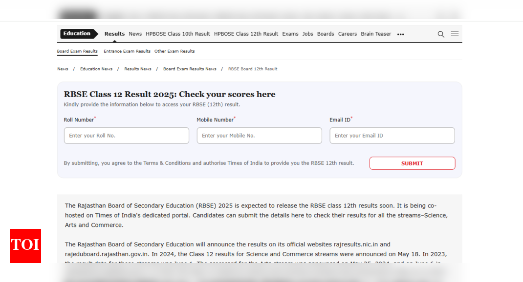 RBSE Class 12th result 2025 released: Direct link to check on TOI portal