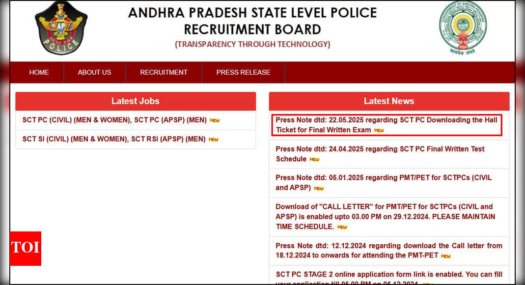 APSLPRB Constable Hall Tickets Released for June 1 Exam