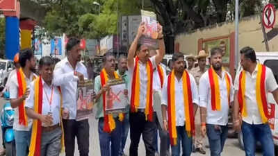 Workers of Pro Kannada organisations stage protest demanding removal of Tammannah Bhatia as KSDL ambassador