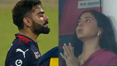 Anushka Sharma's reaction to Virat Kohli's dismissal from the IPL match against Sunrisers Hyderabad leaves fans heartbroken