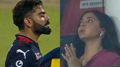 Anushka Sharma's reaction to Virat Kohli's dismissal from the IPL match against Sunrisers Hyderabad leaves fans heartbroken