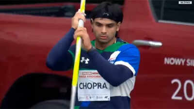 Neeraj Chopra (Video grab) Neeraj Chopra finishes second at Kusocinski Memorial with final-round effort in wet, cold conditions - Watch
