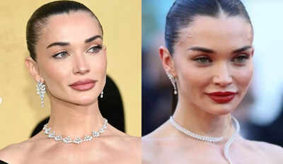  Amy Jackson channels vintage glam in her stunning polka dot gown with striking red lip