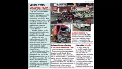 Boulder-laden truck crushes garbage vehicle, SUV on elevated expressway in Bengaluru; 1 dies, 2 injured