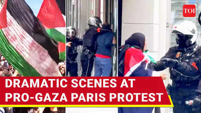 Pro-Gaza Paris Rally Turns Violent; Cops Clash, Tear-gas & Chase Away Protesters | 'BAN ISRAEL'