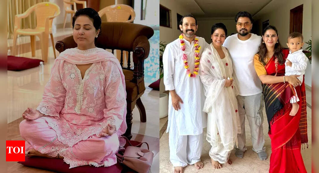 Hina Khan, Rocky Jaiswal, Vikrant Massey at Art of Living Ashram
