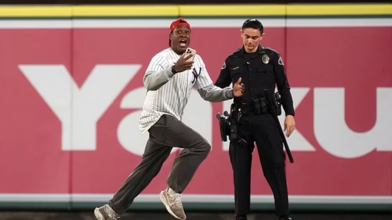 Yankees fan's wild field run ends in hard-hitting tackle during close game  vs Angels | MLB News - Times of India