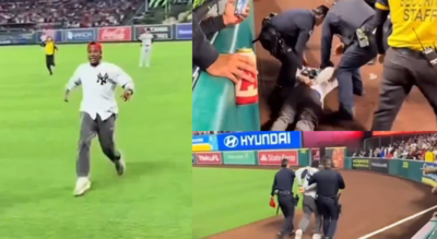 Yankees fan violently body-slammed by security after storming field during Yankees vs. Angels game