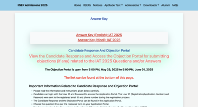 IISER IAT answer key 2025 objection window opens at iiseradmission.in: Submit challenges online by this date – Times of India