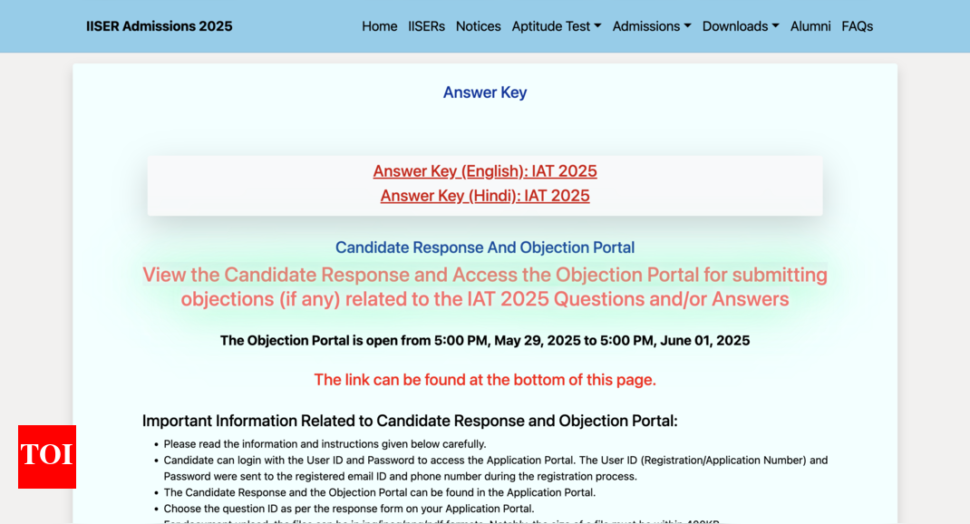 IISER IAT answer key 2025 objection window opens at iiseradmission.in: Submit challenges online by this d