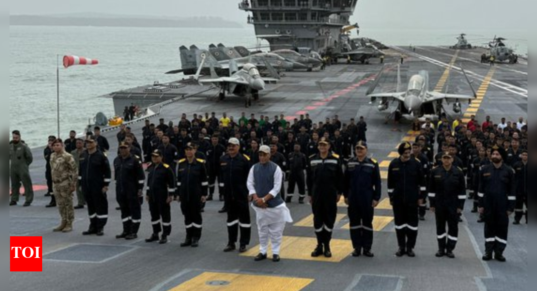 'Would have been divided into four parts if Navy … ': Rajnath to Pak from INS Vikrant