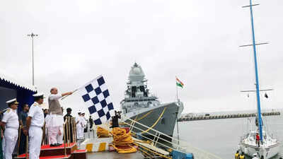 Defence minister Rajnath Singh flags in Indian Naval sailing vessel Tarini (File photo) India may see massive fivefold increase in defence budget by 2047: set to become third biggest defence spender