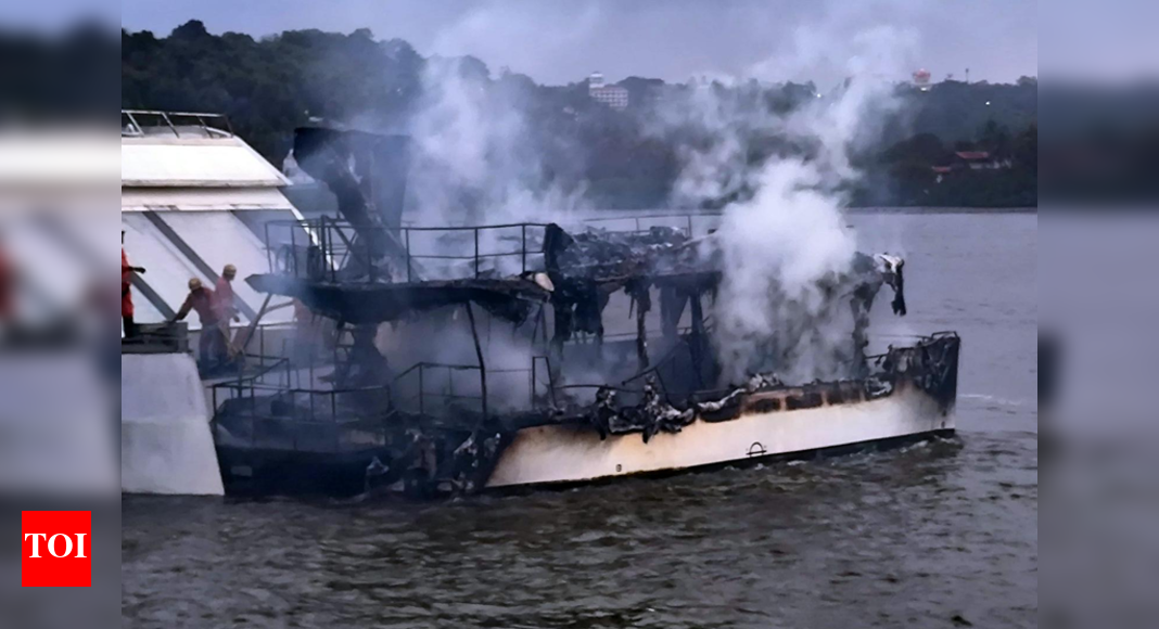 River Cruise Boat Engulfed in Flames on Mandovi River