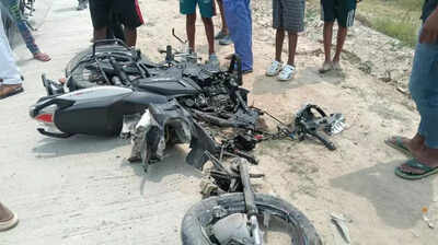 Four killed as car hits bike on highway, two dragged for 100 mt