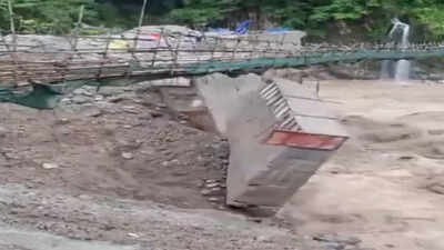 Sankalang Bridge washed away as Teesta River swells amid heavy rainfall in Sikkim; IMD issues red alert for Mangan district