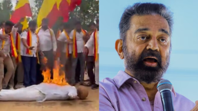 Kamal Haasan's effigies get burned across Karnataka as pro-Kannada groups protest over language remark