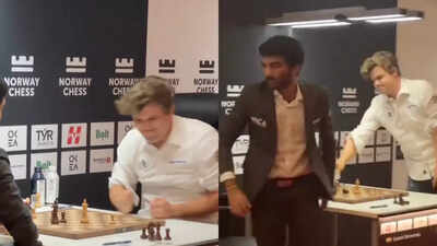  Magnus Carlsen bangs fist on board after loss to D Gukesh at Norway Chess, leaves in a huff