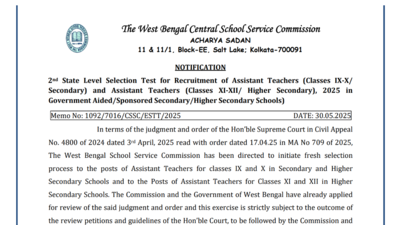 WBSSC SLST 2025 notification released for more than 35,000 assistant teacher vacancies: Check how to apply and key details here – Times of India